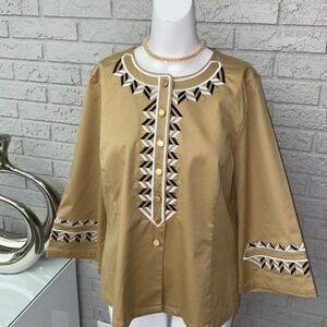 Bob Mackie Women Tan Embroidery Wearable Art Jacket Size L